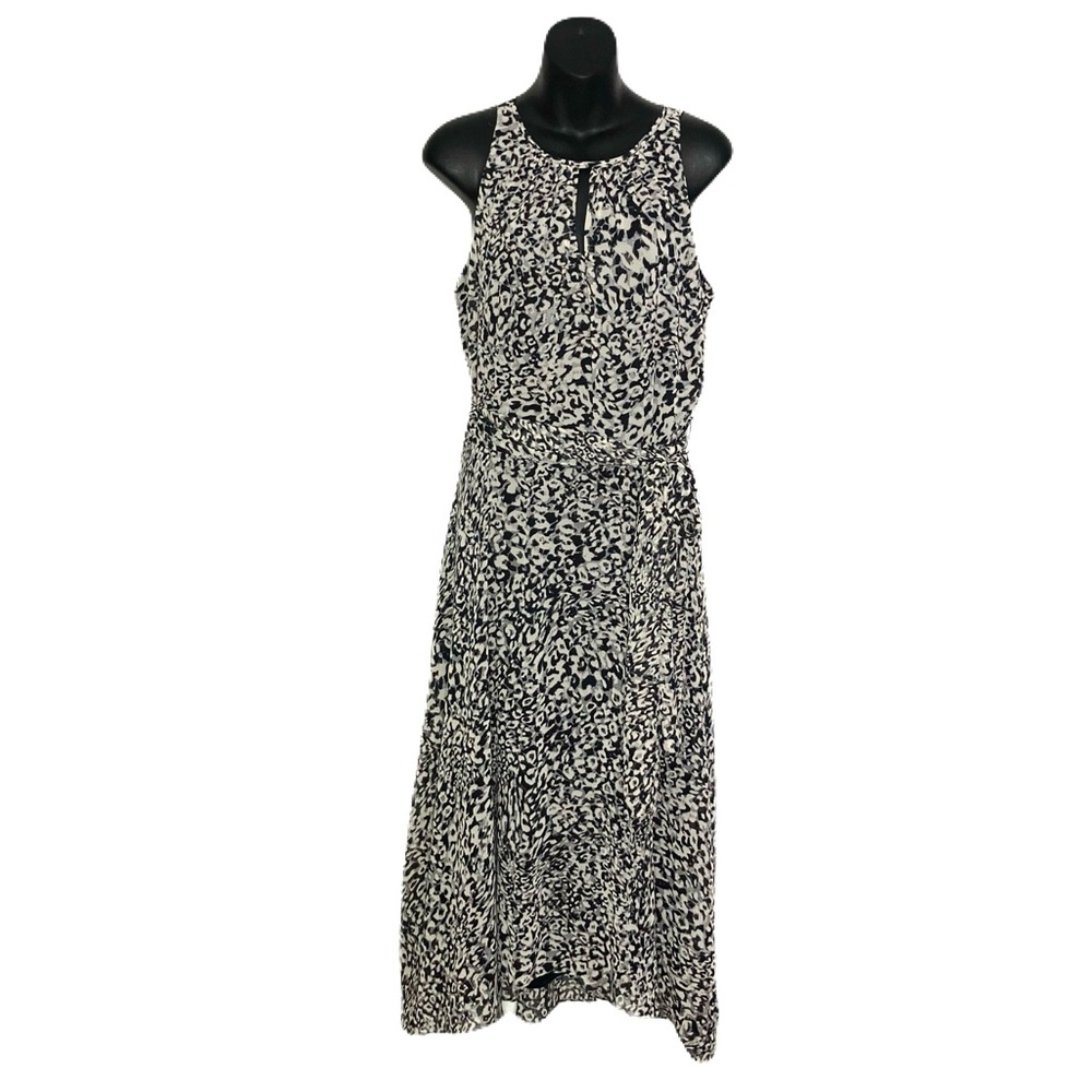 Chetta B Black and White Lined Keyhole Midi Dress with Tie Waist